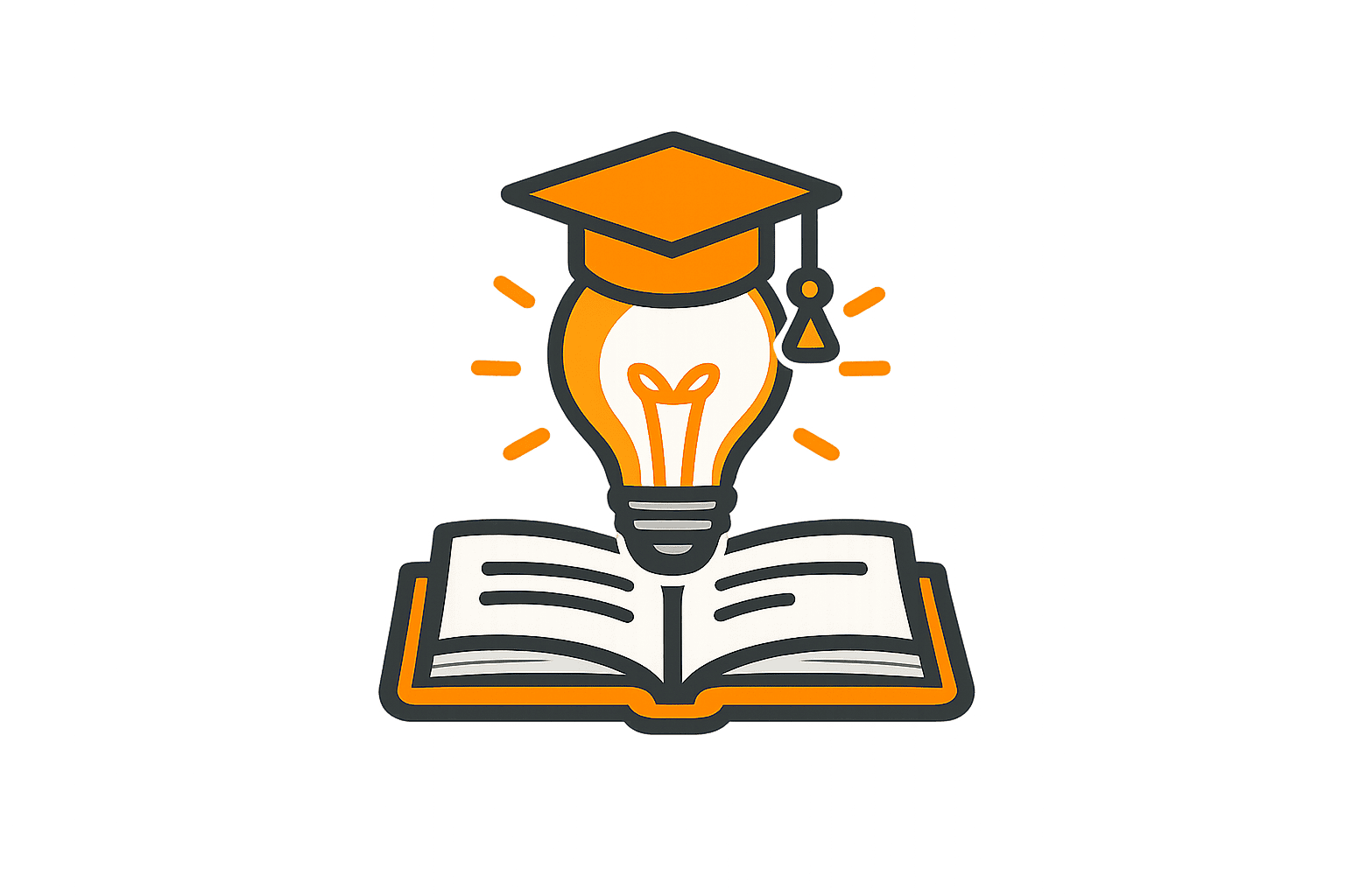 Ilustración de una bombilla con gorro de graduación y libro, simbolizando innovación y aprendizaje e.